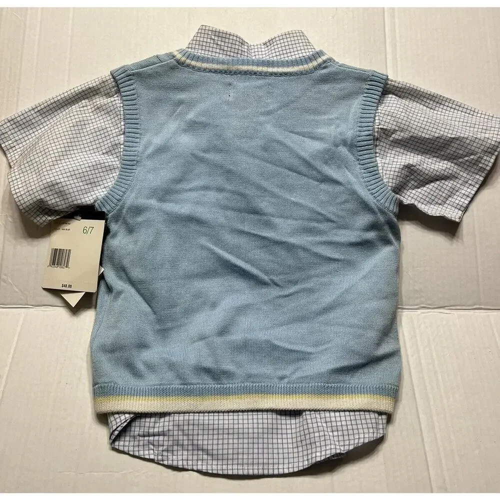 Claiborne Boys Blue Sweater Vest & Button Up Shirt 2-Piece Set Boys 6/7 Easter